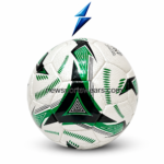 Premium PU green black soccer ball with reinforced air valve and 32 panel design