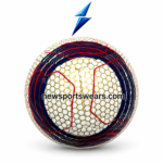 White and gold textured soccer ball with honeycomb pattern and stitched panel construction