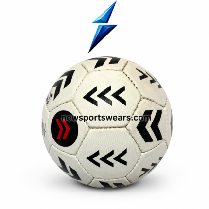 Hand stitched white soccer ball with black arrow graphics red accents and textured surface by NewSportsWears
