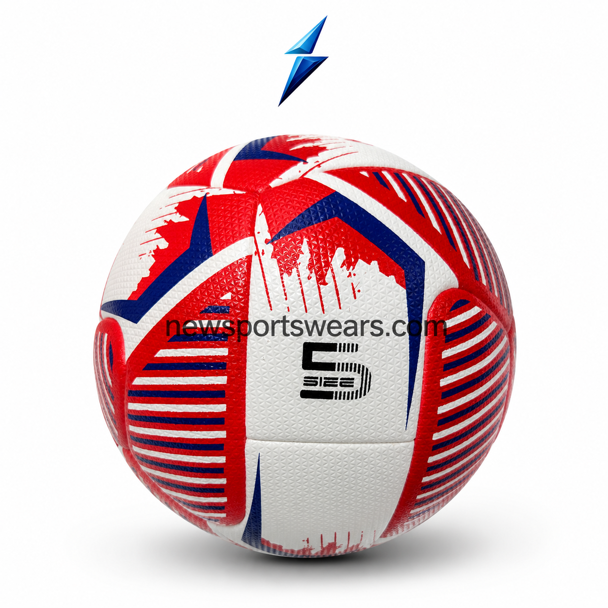Durable Size 5 Football for Outdoor Play Red blue and white training football with stitched panels and textured grip finish