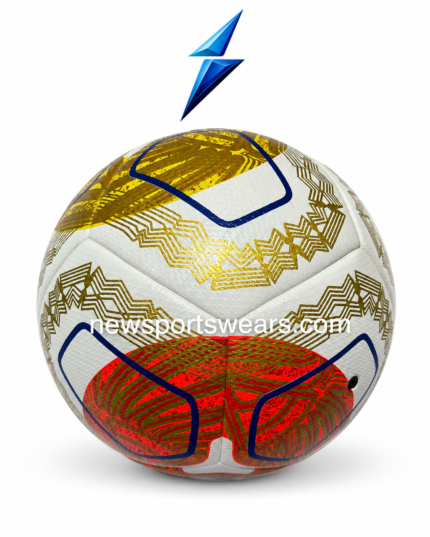 Premium white gold and blue soccer ball with textured surface by NewSportsWears