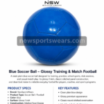 Glossy blue training football with stitched panel construction for school sports and practice sessions