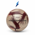 thermal bonded soccer balls gold tan football with maroon red black graphics and textured PU surface