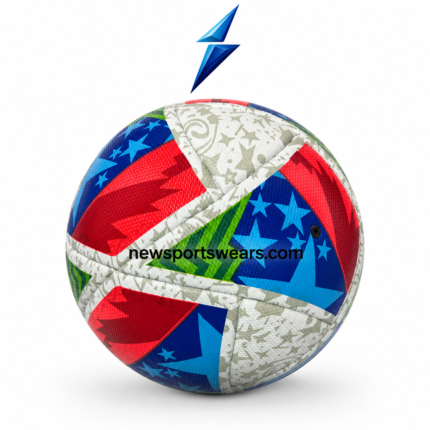 Multi color soccer ball with textured grip surface and stitched graphic panel design by NewSportsWears