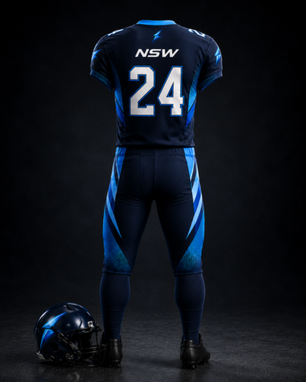 Back view of NSW custom American football uniform with number 24 and NewSportswears branding