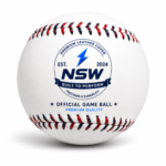 NSW Baseball Ball front view with premium leather cover and red and navy raised seams
