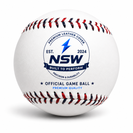 NSW Baseball Ball front view with premium leather cover and red and navy raised seams