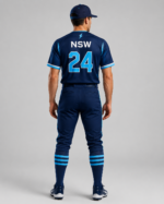 Back view of NSW baseball uniform with player number and team branding