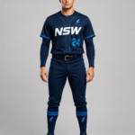 NSW baseball uniform front view with navy teamwear and lightning logo