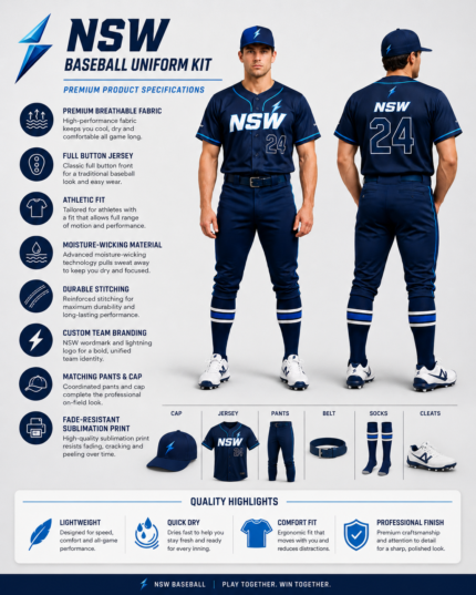 NSW baseball uniform sublimation options with custom name, number, logo, colours, and team branding