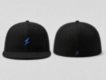 NSW Basketball Cap front view in black with small embroidered blue lightning logo and flat brim