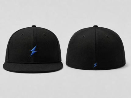 NSW Basketball Cap front view in black with small embroidered blue lightning logo and flat brim