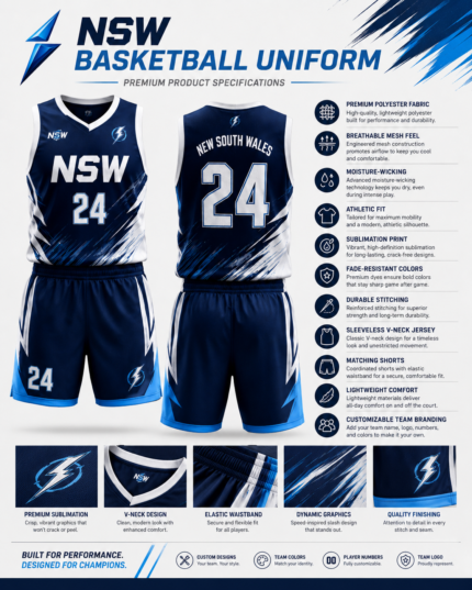 NSW basketball uniform size guide for jersey and shorts by NewSportswears