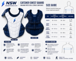 NSW Catcher Chest Guard specifications with padding, shoulder protection, breathable lining, and adjustable fit