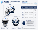 NSW Catcher Helmet size guide with head measurement chart and fitting instructions