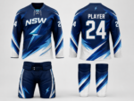 Front view of NSW custom ice hockey uniform kit with lightning logo sublimation jersey and hockey pants