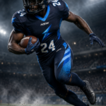 Professional action pose wearing NSW sublimation American football uniform by NewSportswears