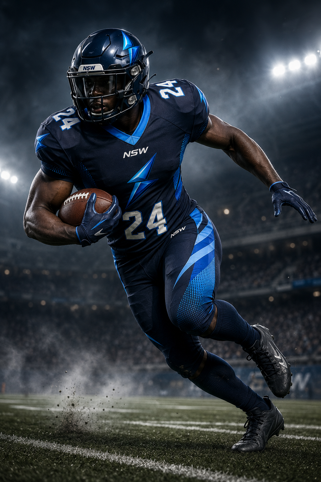 NSW Football Uniform Action Pose Professional action pose wearing NSW sublimation American football uniform by NewSportswears