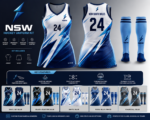 Front view of NSW hockey uniform kit with lightning logo and custom sublimation design
