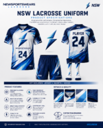 NSW lacrosse uniform product specifications with breathable fabric sublimation print and athletic fit