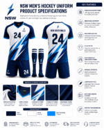 Front view of NSW men’s hockey uniform kit with lightning logo and custom sublimation design