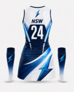 Back view of NSW netball uniform with number 24 and lightning graphics