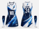 Back view of NSW netball uniform with number 24 and lightning graphics