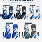 NSW netball uniform colour range with navy black white royal blue and charcoal grey options