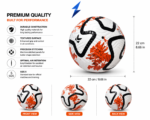 Premium orange black soccer ball designed for football training school games club practice and recreational play