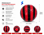 Red black soccer ball with stitched panel construction and high visibility glossy surface for training performance