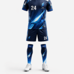 Front view of NSW soccer uniform kit with lightning logo and custom sublimation design