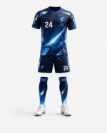 Front view of NSW soccer uniform kit with lightning logo and custom sublimation design