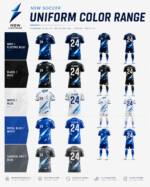 NSW soccer uniform colour range with navy black white royal blue and charcoal grey options