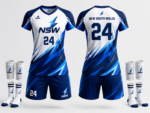 Back view of NSW volleyball uniform with New South Wales text number 24 and lightning graphics