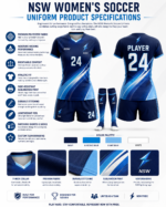 NSW women’s soccer uniform product specifications with breathable fabric sublimation print and athletic fit