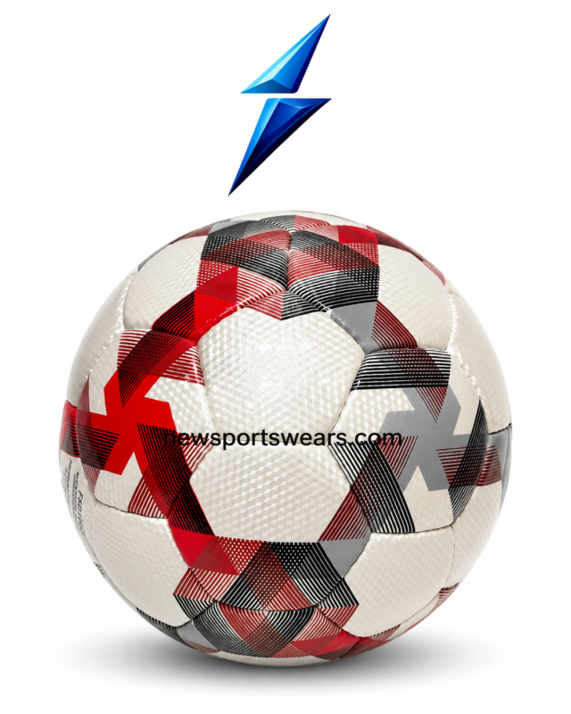 NSW official match size 5 soccer ball with red black grey geometric design and textured white panels