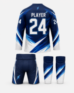 Back view of NSW custom ice hockey uniform with player name number 24 and lightning graphics
