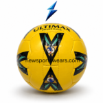 NSW yellow size 5 soccer ball with black teal graphics and glossy stitched panels