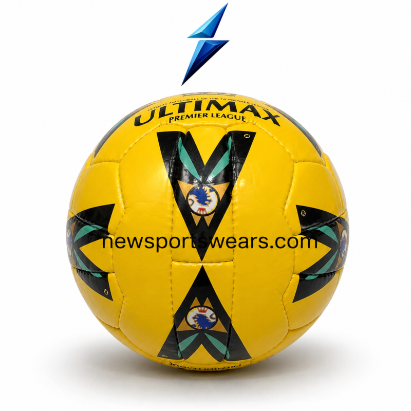 NSW yellow size 5 soccer ball with black teal graphics and glossy stitched panels