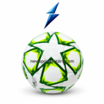 Neon green 32 panel football with stitched construction and reinforced air valve