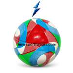 Red blue green and white training football with stitched panel design for practice sessions