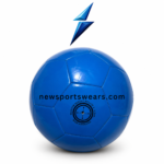 Stitched blue soccer ball with smooth glossy surface for passing shooting dribbling and ball control