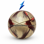thermal bonded soccer balls gold PU football with angular maroon panel design and custom logo options