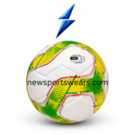 White yellow green training soccer ball with textured grip and reinforced air valve