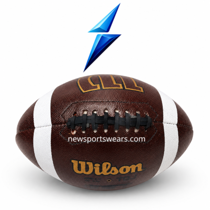 American football manufacturer Private label brown American football with machine stitched panels, black laces, white side stripes and gold logo-style artwork