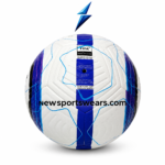 promotional soccer balls bulk order white match style football with blue side graphics and logo placement