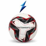 Red black white training football with stitched panel construction and modern hybrid graphic design