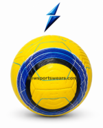 PVC training footballs wholesale custom logo ball with yellow body navy stripe and light blue line graphics