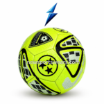 Product specifications of neon green size 4 custom soccer ball with PU leather textured grip and butyl bladder