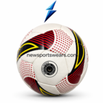 Size 5 football with red dotted graphics black stripes and yellow accents for training and match play